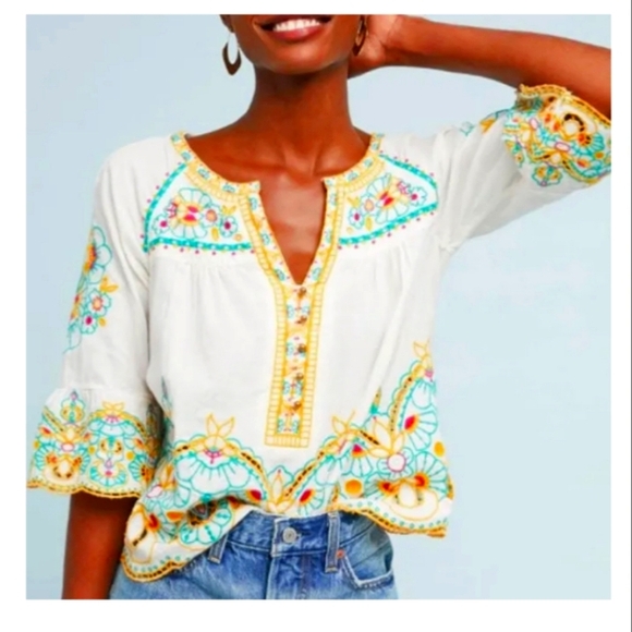 Anthropologies Amika + Kin bisbee embroidered blouse size 10 - Picture 1 of 9